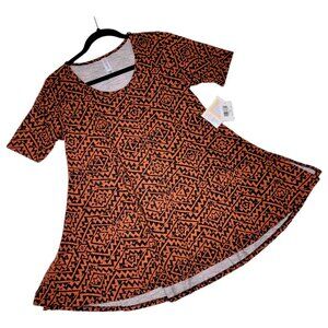LuLaRoe Perfect T XXS Aztec Geometric Orange Black Fall Swing Tunic Tee Top
